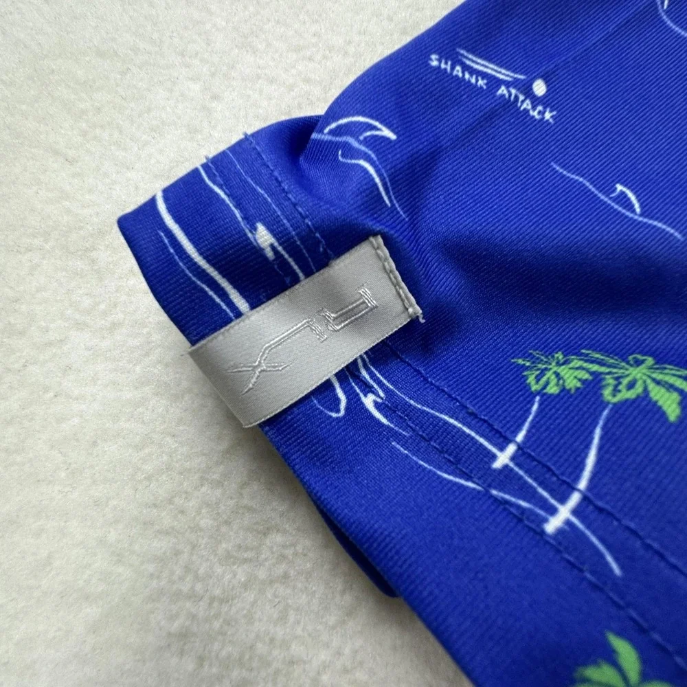 RLX Polo Shirt Mens Medium Blue Golf Course Print Stretch Wicking Ralph Lauren